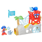 Hasbro Marvel Spidey and His Amazing Friends Water-Webs Spidey Island Playset with 3-Inch Articulated Spidey Figure, Jeff the Terrestrial Shark Minifigure, Pirate Accessories, Red/Blue