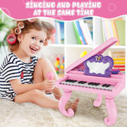 Hot Bee J73-03 25-Key Butterfly Mirror Piano Toy with Microphone, Pink, for Toddlers and Kids