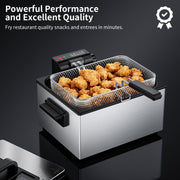 TINANA YH-DF-1 Electric Deep Fryer, 5.3 Quart Capacity, 3 Stainless Steel Baskets