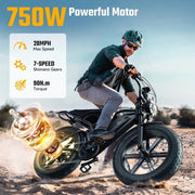 TST Electric Mountain Bike, 750W Geared Hub Motor, 20x4-Inch Fat Tires, Full Suspension, Mechanical Disc Brakes, 48V 15AH Battery, 28MPH Pedal-Assist, R002