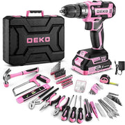 DEKO 186 20V Cordless Power Drill Tool Kit Set, Pink, Compact Toolbox