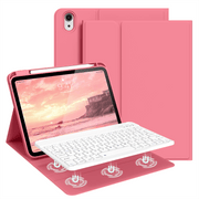 Kenke Tablet Case with Detachable Bluetooth Keyboard, Rechargeable Battery, Pencil Holder, Soft TPU Back Cover for iPad 11th Generation 11 Inch 2025 and 10th Generation 10.9 Inch 2022, Pink Red