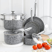 Michelangelo Stone Cookware Set, 10 Piece, Ultra Nonstick Granite Coating, Aluminum Pots and Pans, Oven Safe to 400F, Induction Compatible