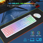 Wagpak Wireless Keyboard and Mouse Combo, RGB Backlit, Rechargeable, 2.4GHz Wireless, Quiet 108-Key Keyboard, Cloud White