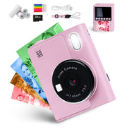 Inadays Kids Instant Print Camera, 48MP Digital 1080p HD Video, Colorful Print Paper, 32GB Memory Card, Pink
