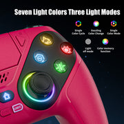 Gamrombo LED Wireless Video Game Controller for P5 Pro Slim and PC, Bluetooth 5.3, RGB Lighting, Dual Vibration, Turbo Function, 6-Axis Motion Control, 3.5mm Audio Jack, Rechargeable Battery, Red, 5188