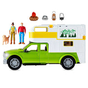 Adventure Force Ford F-350 Camping Adventure Vehicle Play Set, 8 Pieces, Realistic Lights and Sounds, Green and White