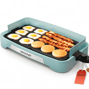 Senschef Cleansnap Everyday 20 Inch Electric Griddle, 1700W Rapid Heating, Foldable Anti-Mess Shield, PPG Ceramic Nonstick, Dishwasher Safe, Blue, EK605-Saga Blue