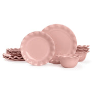 Paris Hilton Heiress Collection 12-Piece Dinnerware Set, Rose Pink, Scalloped Ruffle Rim, Durable Ceramic Stoneware, Microwave and Dishwasher Safe, Service for 4, PH13812-AZ