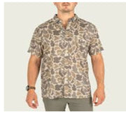 MarshWEAR Hagood Button Up Short Sleeve Shirt, Khaki Mallard Camo, Lightweight 100% Lyocell, Wrinkle-Resistant, Stretch Fabric