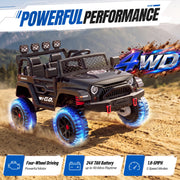 Wisairt 24V Kids Ride On Truck, 4WD Electric Car with Four 200W Motors, Parent Remote Control, LED Lights, Music, 3 Speeds, 2 Seater, Black, XB-1268