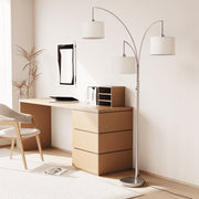 SUNMORY 3 Lights Floor Lamp, 78 in Tall Modern Arc Design with Hanging Linen Drum Shades, Heavy Base, Silver, WM01_F00079014A_SL