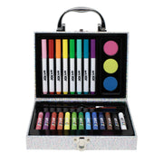 Art 101 66027 Color and Doodle Art Set, 27-Piece Kit with Markers, Coloring Sticks, Watercolor Cakes, Mini Paint Brush, Holographic Carrying Case, Ages 8+