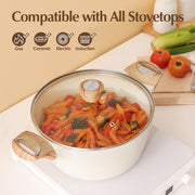 Sensarte SA-SET13-6PCS-WHITE Ceramic Nonstick Pots and Pans Set, 19Pcs Healthy Non Stick Cookware Set with Pots Protectors, White