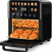 Patbrela 12QT Air Fryer Toaster Oven, 12 Preset Menus, Full-Color Touchscreen, 1500W Spiral Heating, 24-Hour Delay Start Timer, Black, AF012