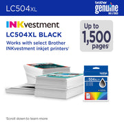 Brother Genuine LC504XLBK High Yield Black Ink Cartridge for MFC-J1365DW Printer, 1500 Page Yield