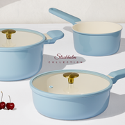 Carote A14318 14-Piece Ceramic Nonstick Cookware Set with Utensils, Induction Compatible, Sky Blue