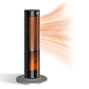 BREEZEHEAT Tower Ceramic & Flame Space Heater, 1500W, 3 Heat Settings, Adjustable Temperature 45-95F, 60 Oscillation, Remote Control, Black, FT001