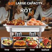 EVGTTI Chafing Dish Buffet Set, 8 Quart, Premium Stainless Steel, 4 Pack, Half Size Food Pan, Lid Holder, Stable Legs