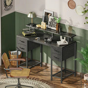 Huuger Computer Desk with LED Lights & Power Outlets