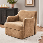 My Texas House Lauren Swivel Accent Chair, Honey Brown Polyester Fabric, 360-Degree Steel Base, Pocket Coil Seat Cushion, MT2637596600001