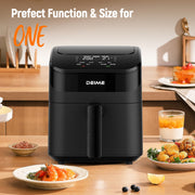 Deime Air Fryer, 4.5 Qt, Digital Display, 8 Presets, Stainless Steel, Nonstick Dishwasher Safe Basket, Black, WMT RCNJ RA450D