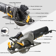 NEWONE Mini Circular Saw, 4.5 Amp, 3500 RPM, Corded Electric with Laser Guide and 6 Blades