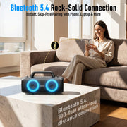 VUOPAX Portable Bluetooth Speaker, 140W Peak Power, IP65 Waterproof, Bass Boost, Bluetooth 5.3, RGB LED Lights, True Wireless Stereo Pairing, 24H Playtime, Black