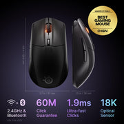 SteelSeries Rival 3 Gen 2 Wireless Optical Gaming Mouse, TrueMove Air 18K DPI Sensor, Dual 2.4GHz and Bluetooth Connectivity, 60 Million Click Mechanical Switches, Black