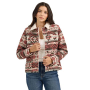 Wrangler Women's Sherpa Lined Jacquard Shacket, Burgundy, Small, 100% Cotton, Snap-Button Closure, 112368301