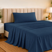 LDC Lux Decor Collection BMB-BLD-T-NVY-BLU Rayon from Bamboo Blend Twin Bed Sheets Set, Cooling, Navy Blue, 3 Piece
