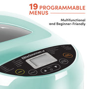 Elite Gourmet Programmable Bread Maker, 2 lb Capacity, 19 Preset Functions, Nonstick Pan, Mint, EBM8103M