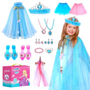 Jiayue Toys Factory Double Girls Princess Dress-Up Set with Unicorn Headband and Accessories, Blue and Pink, Ages 3-6