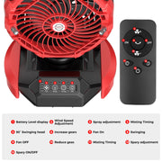 AiYchen Portable Outdoor Misting Fan, Bucket Top Design, Battery Powered, 4 Fan Speeds, 4 Mist Settings, Red
