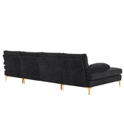 Ktaxon 110 Chenille Fabric Modern U-Shape Sectional Couch with Metal Feet, Black