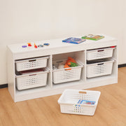 Your Zone Wooden Kids Storage Organizer with 6 Sliding Bins, White, Stackable, Kid-Friendly Height