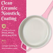 Paris Hilton 4 Quart Ceramic Nonstick Jumbo Cooking Pan Skillet with Heart-Shaped Gold Knob, Pink, Cast Aluminum PH12589-AS