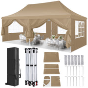 SANOPY AMA005924 10' x 20' EZ Pop Up Canopy Party Tent with 6 Removable Sidewalls, Waterproof, Khaki