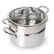 CoreClad 5-Quart Tri-Ply Stainless Steel Casserole with Steamer, Tempered Glass Lid, Induction Compatible