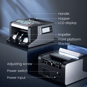 Aneken k08 Money Counter Machine with Value Count, UV IR MG DD Counterfeit Detection, 1200 Bills/Min, 200-Bill Hopper, Dual 3.7-Inch LCD Screens, Single Denomination, K08