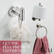 Marmolux Acc 4-Piece Bathroom Hardware Set, 304 Stainless Steel, Brushed Finish, Wall-Mounted, Includes 24-Inch Towel Bar, Towel Ring, Toilet Paper Holder, Towel Hook, PA-S911-4BN