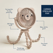 Itzy Ritzy Itzy Breeze Stroller Fan, Baby-Safe Guard, USB Rechargeable, 3-Speed, Flexible Wraparound Legs, 360-Degree Swivel, Beige