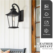Emliviar Outdoor Wall Lantern, 18 in, Black Aluminum Finish, Clear Bevel Glass, Exterior Wall Mount Light, 500181