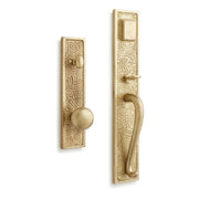 Signature Hardware SH552142SB EHHMDTB.15.700.10.L/R-SBS-NB-N Hand Hammered Entrance Door Set - Knob With Spring Assistance - No Backset - Satin Brass