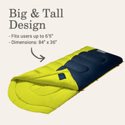 Coleman Montauk 20F Big and Tall Sleeping Bag, Water-Resistant, Synthetic Insulation, Semi-Rectangular, Green