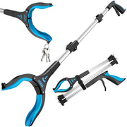 Kekoy 32 Inch Foldable Reacher Grabber Tool with Light, Heavy Duty Aluminum Alloy, Ergonomic Handle, 360 Rotating Head, Blue