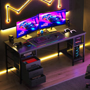 HOMRELEXA FTMZZ01-BL 47 Gaming Desk, Home Office Computer Desk w/3 Fabric Drawers, Black