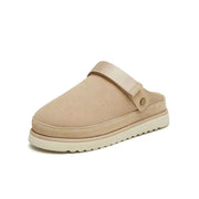 ScarletteEmmy Womens Suede Leather Closed-Toe Platform Mules with Adjustable Back Strap, Thick Sole, Slip-On Clogs