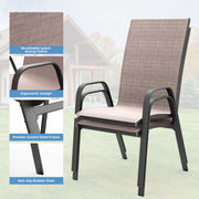 FUNDAZE Outdoor Dining Chairs Set of 4, Stackable Patio Dining Chairs with Armrest, Brown Fabric, Rustproof Steel Frame, High Back, Space Saving Design