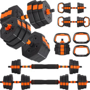 ARVAKOR Adjustable Dumbbell Set, 66 Lbs, Octagonal Anti-Roll Plates, Non-Slip Foam Grip, Multi-Use with Barbell Kettlebell Push-Up Stand, Orange, RXD-006